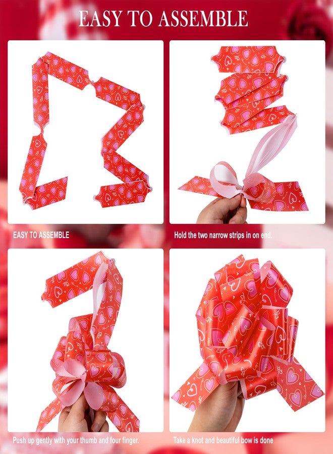 LeZakaa Valentine’s Day Pull Bows with Ribbon, 5 Inch Gift Wrap Bows, Assorted Red Heart Love Designs, Easy Pull Ribbon Bows for Gift Boxes, Bags Party Decor, 12 Count - Image 2